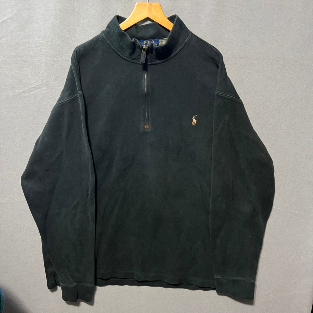 Polo Ralph Lauren Mens 2XLT Black Quarter Zip Pullover Pony Logo Sweater Tall